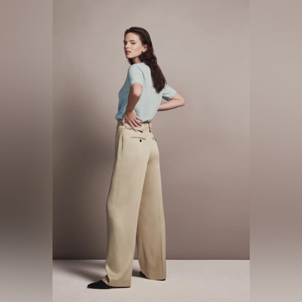 CLUB MONACO KHAKI TAILORED WIDE LEG TROUSERS- so flattering! - Picture 1 of 8
